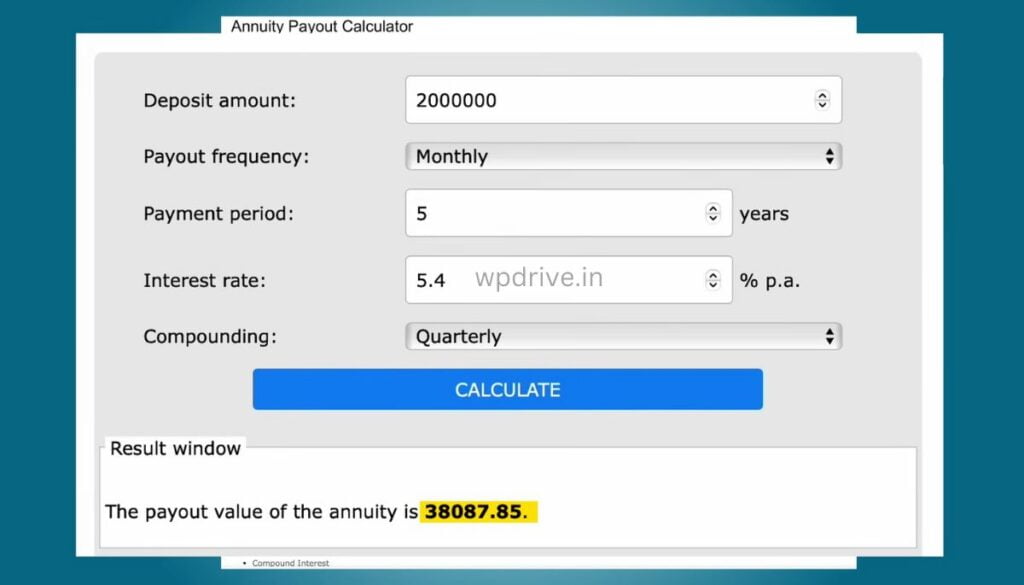 sbi annuity deposit scheme monthly income calculator